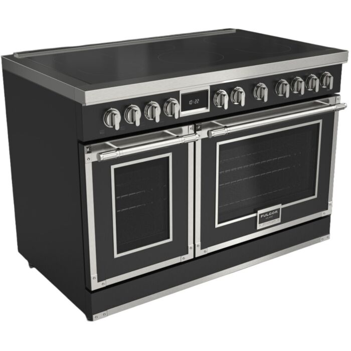 48 In. Induction Range Fulgor Milano F4EIR486CS1-MB  Matte Black  6 Burners     Capacity 4.34 cubic feet  1400 + 600 W Watts  Width 48 inches