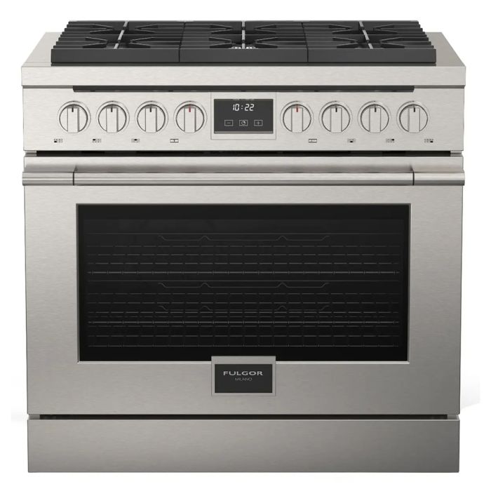 36 In. Gas Range Fulgor Milano F4PGR366S2  Stainless  6 Burners     Capacity 5.7 cubic feet  21500 (BTU/h) - 6300W Watts  Width 36 inches