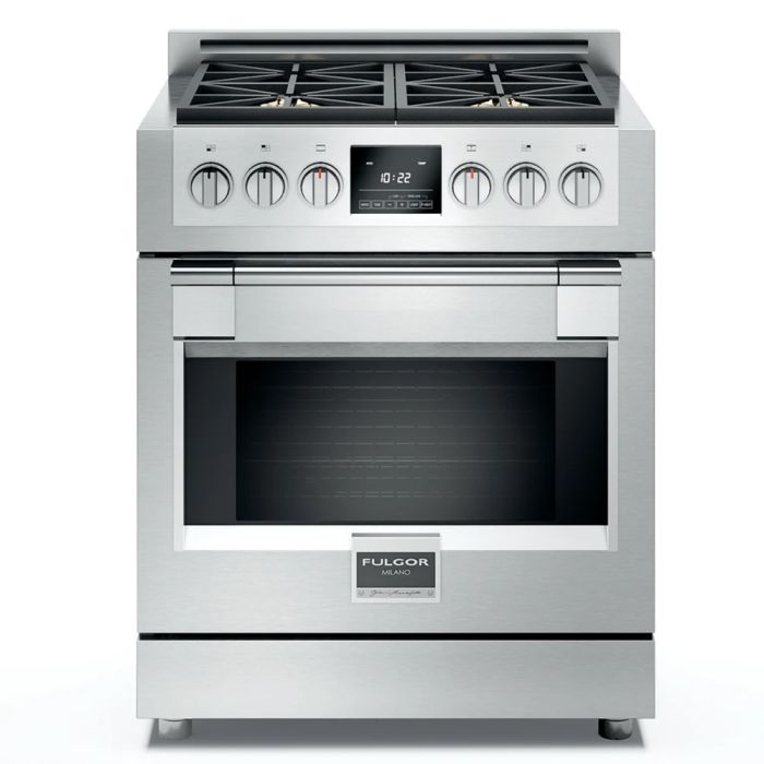Cuisinière 30 Po. Gaz Fulgor Milano F6PDF304S1  Inox 4 bruleurs     Capacité 4.4 pieds cubes 0  largeur 30 pouces