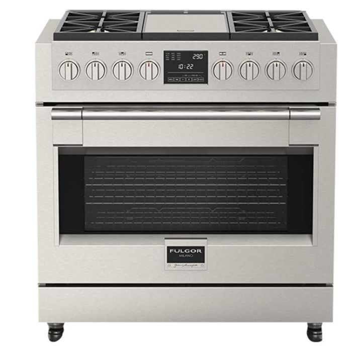 Cuisinière 36 Po. Gaz Fulgor Milano F6PDF364GS1  Inox 4 bruleurs     Capacité 5.2 pieds cubes 3000W Watts  largeur 36 pouces