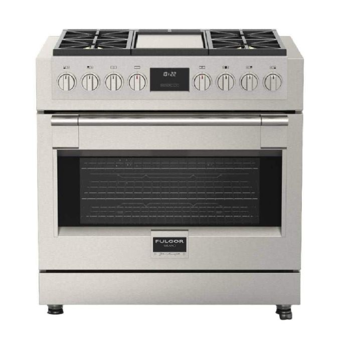 Cuisinière 36 Po. Gaz Fulgor Milano F6PGR364GS2  Inox 4 bruleurs     Capacité 5.2 pieds cubes 21500 (BTU/h) / 6300W Watts  largeur 36 pouces