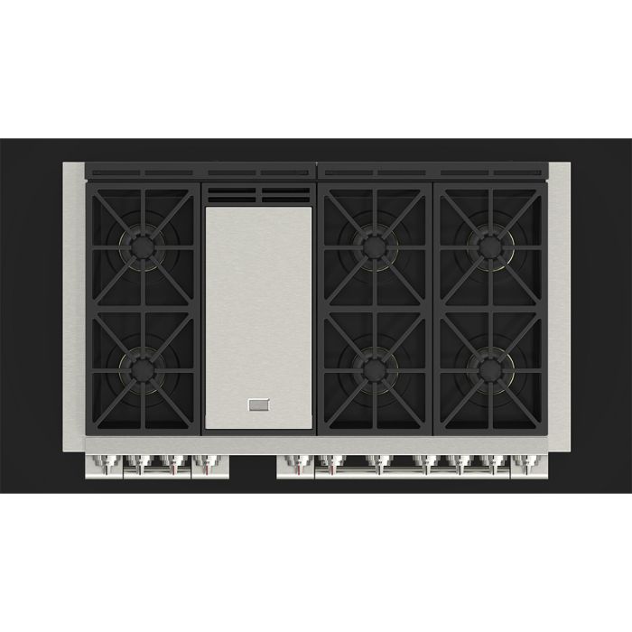 48 In. Gas Range Fulgor Milano F6PGR486GS2  Stainless  6 Burners     Capacity 2.7 cubic feet  9500 (BTU/h) - 2800W Watts  Width 48 inches