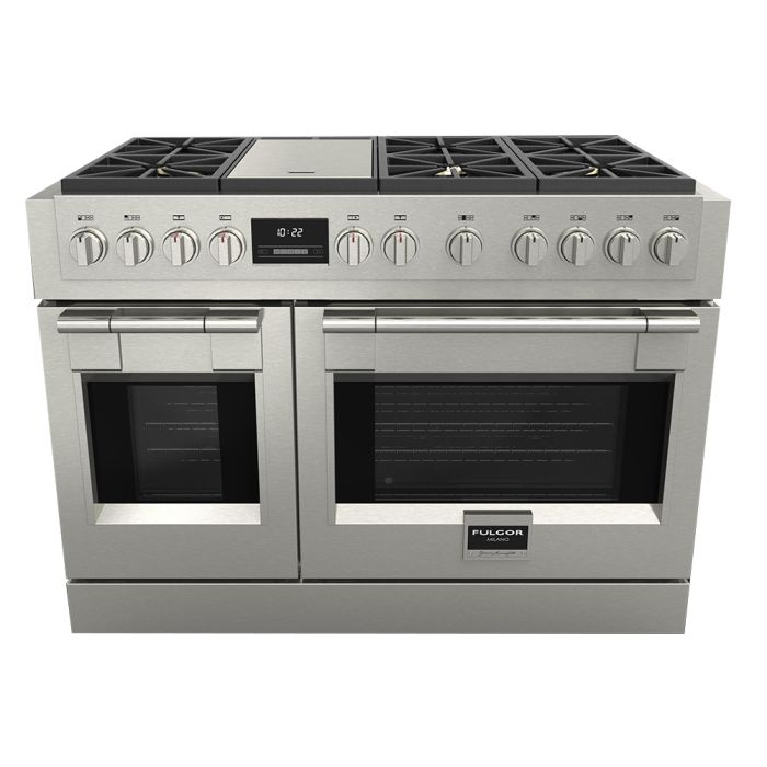 Cuisinière 48 Po. Gaz Fulgor Milano F6PGR486GS2  Inox 6 bruleurs     Capacité 2.7 pieds cubes 9500 (BTU/h) - 2800W Watts  largeur 48 pouces