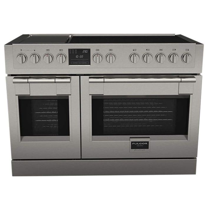 Cuisinière 48 Po. Induction Fulgor Milano F6PIR485GS1  Inox 5 bruleurs     Capacité 4.4 pieds cubes 30000W Watts  largeur 48 pouces