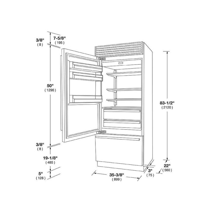 Refrigérateur Fulgor Milano F7PBM36S2-R Inox Congélateur en bas / tiroir largeur 36 pouces Capacité 18.5 pieds cubes