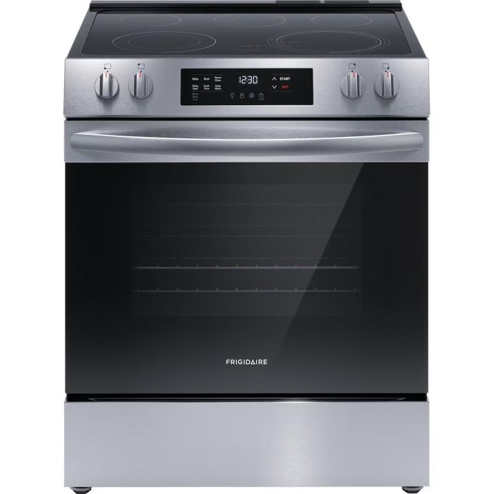 30 In. Ceramic Glass Range Frigidaire FCFE306CAS  Stainless  5 Burners     Capacity 5.3 cubic feet  2500 Watts  Width 30 inches