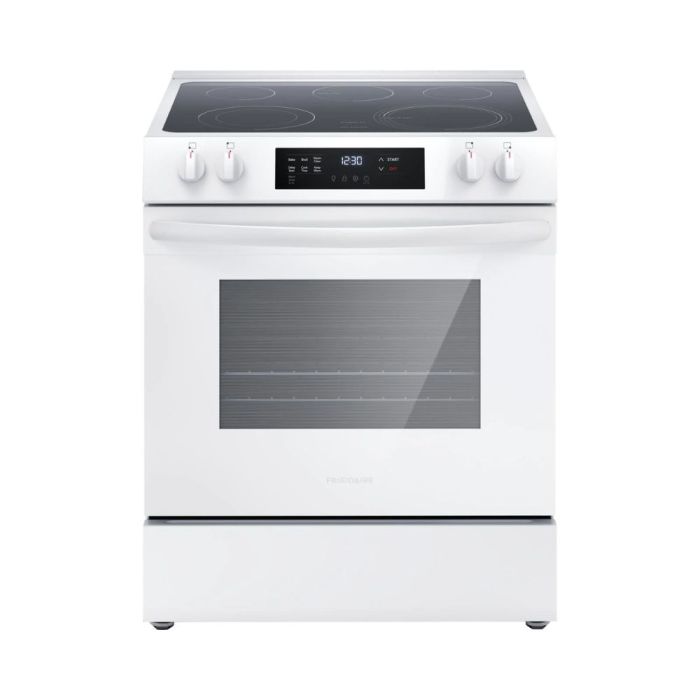 30 In. Ceramic Glass Range Frigidaire FCFE306CAW  White  5 Burners     Capacity 5.3 cubic feet  2500W Watts  Width 30 inches