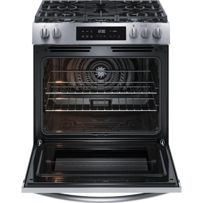 Cuisinière 30 Po. Gaz Frigidaire FCFG3082BS  Inox 5 bruleurs     Capacité 5.1 pieds cubes   largeur 30 pouces