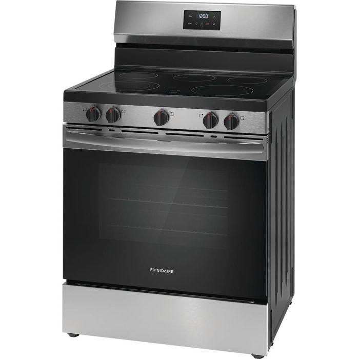 Cuisinière 30 Po. Vitrocéramique Frigidaire FCRE305CBS  Inox 5 bruleurs     Capacité 5.3 pieds cubes 2600W Watts  largeur 30 pouces