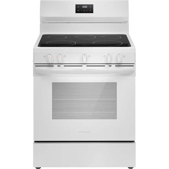 30 In. Ceramic Glass Range Frigidaire FCRE305CBW  White  5 Burners     Capacity 5.3 cubic feet  2600W Watts  Width 30 inches