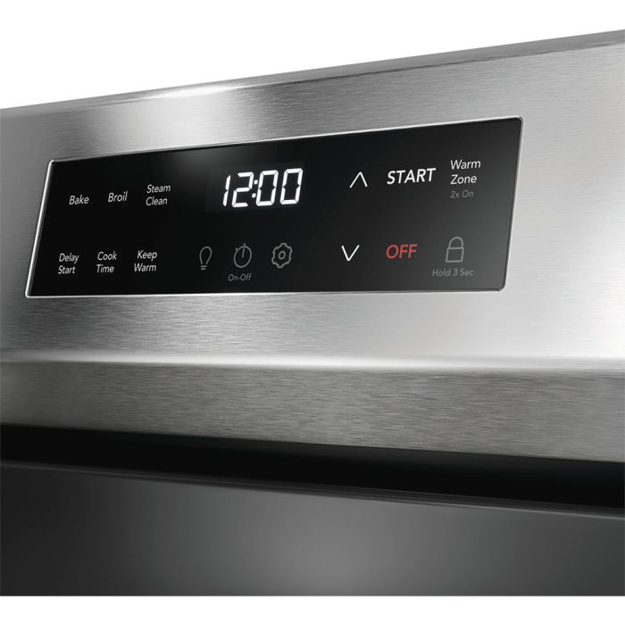 Cuisinière 30 Po. Vitrocéramique Frigidaire FCRE306CAS  Inox 5 bruleurs     Capacité 5.3 pieds cubes 2500 Watts  largeur 30 pouces