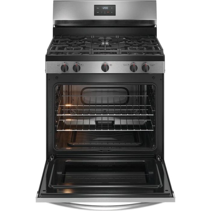 30 In. Gas Range Frigidaire FCRG3052BS  Stainless  5 Burners     Capacity 5.1 cubic feet  17000 BTU Watts  Width 30 inches