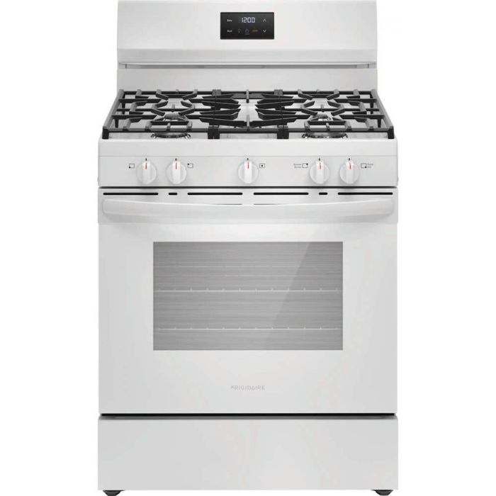 30 In. Gas Range Frigidaire FCRG3052BW  White  5 Burners     Capacity 5.1 cubic feet  17000 BTU Watts  Width 30 inches