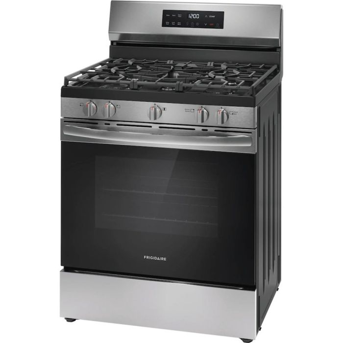 Cuisinière 30 Po. Gaz Frigidaire FCRG3062AS  Inox 5 bruleurs     Capacité 5.1 pieds cubes 17000 BTU Watts  largeur 30 pouces