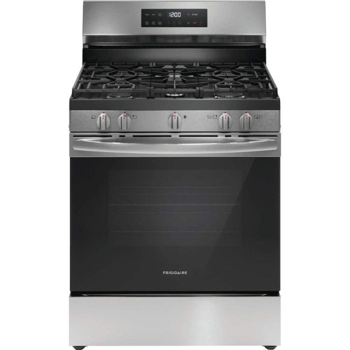 Cuisinière 30 Po. Gaz Frigidaire FCRG3062AS  Inox 5 bruleurs     Capacité 5.1 pieds cubes 17000 BTU Watts  largeur 30 pouces