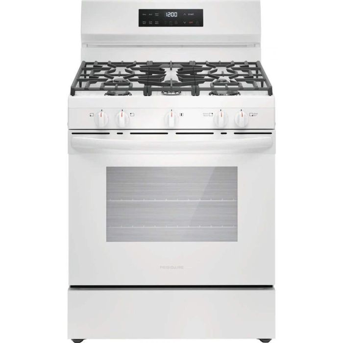 Cuisinière 30 Po. Gaz Frigidaire FCRG3062AW  Blanc 5 bruleurs     Capacité 5.1 pieds cubes 17000 BTU Watts  largeur 30 pouces