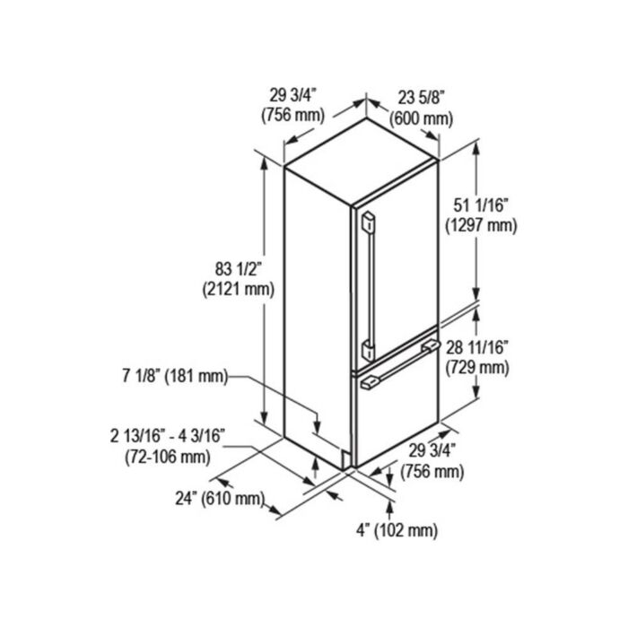 Refrigerator Fulgor Milano FM4BM30FBI Panel Ready  Capacity 16 cubic feet Bottom Freezer / Door   width 30 inches