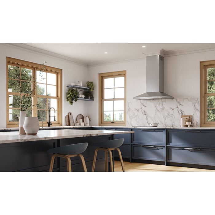 30 In. Chimney Hood  600 Cubic feet per minute Falmec FNVUX30W6SS-R Stainless  Wall-mount  600 cubic feet per minute