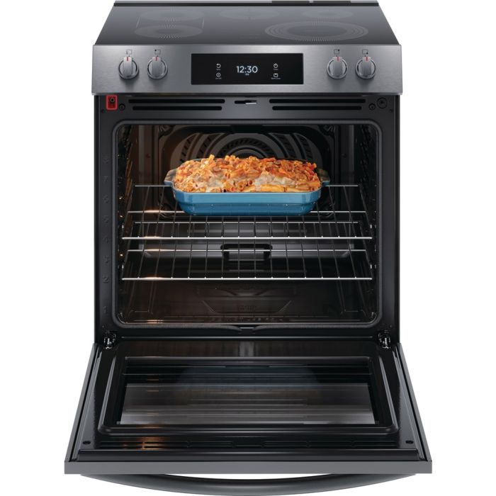 30 In. Ceramic Glass Range Frigidaire Gallery GCFE306CBD  Black Stainless   5 Burners     Capacity 5.4 cubic feet  3 500 Watts  Width 30 inches