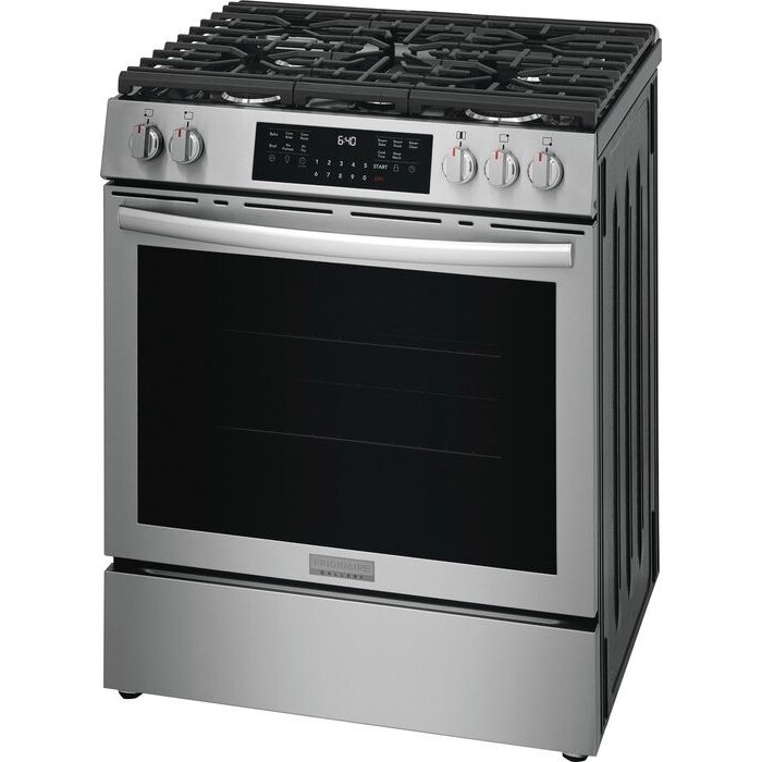 30 In. Gas Range Frigidaire Gallery GCFG3059BF  Stainless  5 Burners     Capacity 5.1 cubic feet  18000 BTU Watts  Width 30 inches