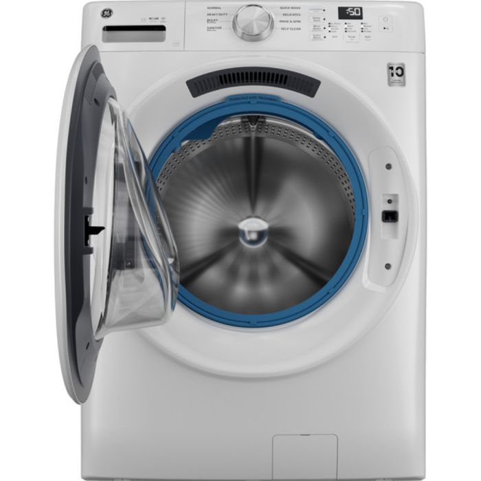 Laveuse GE Chargement frontal GFW350SSYWW 4.6 pi. cu.   Capacité 4.6 pieds cubes  8 cycles   Encastrable   cuve Acier Inoxydable