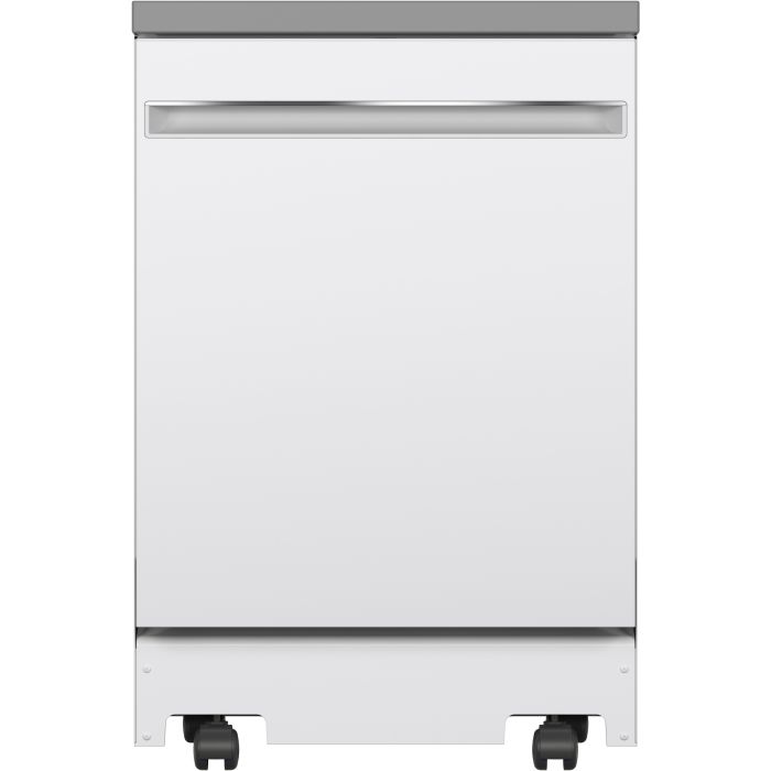23.63 In. 58 dB Dishwasher GE GPT225SGLWW width 24 inches  58 Decibels  3 cycles  Freestanding