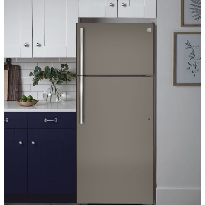 Refrigerator GE GTE18GMNRES Grey  Capacity 17.5 cubic feet Top Freezer   width 28 inches