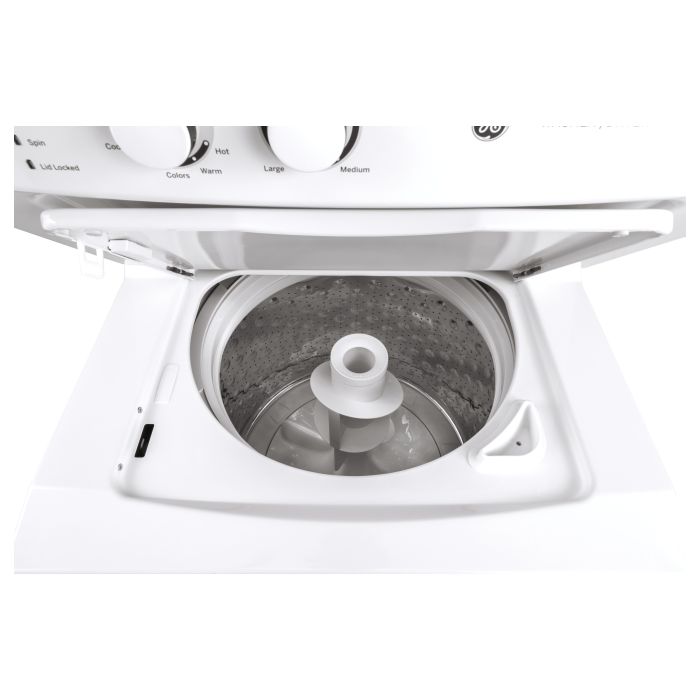 Centre de buanderie GE, laveuse de 4,4 pi cu. et sécheuse de 5,9 pi cu. GUD27ESMMWW Capacité 4.4 pieds cubes  cycle nettoyage 9 + 4    système séchage Ventilé avec chaleur  largeur 27 pouces