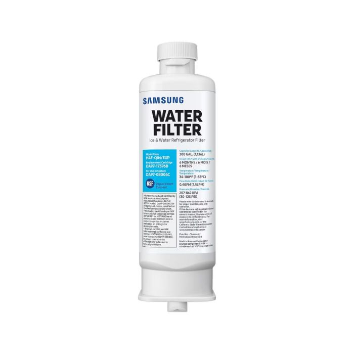 Filtre à eau pour réfrigérateur, 6 mois/1200L, Samsung HAF-QIN/EXP en Blanc présenté par Corbeil Electroménager