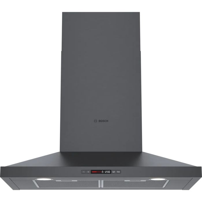 Hotte Cheminée 30 Po. 600 Pieds cubes par minute Bosch HCP80641UC Inox Noir Installation Montage mural  600 pieds cubes par minute