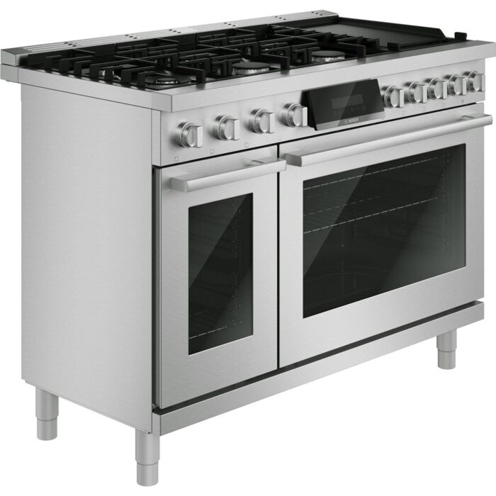 Cuisinière 48 Po. Gaz Bosch HDS8857UC  Inox 6 bruleurs     Capacité 5.4 pieds cubes 1700 W Watts  largeur 48 pouces