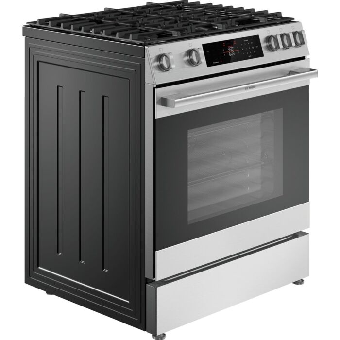 Cuisinière 30 Po. Gaz Bosch HGF3050MUC  Inox 5 bruleurs     Capacité 5.8 pieds cubes 18,000 BTU Watts  largeur 30 pouces