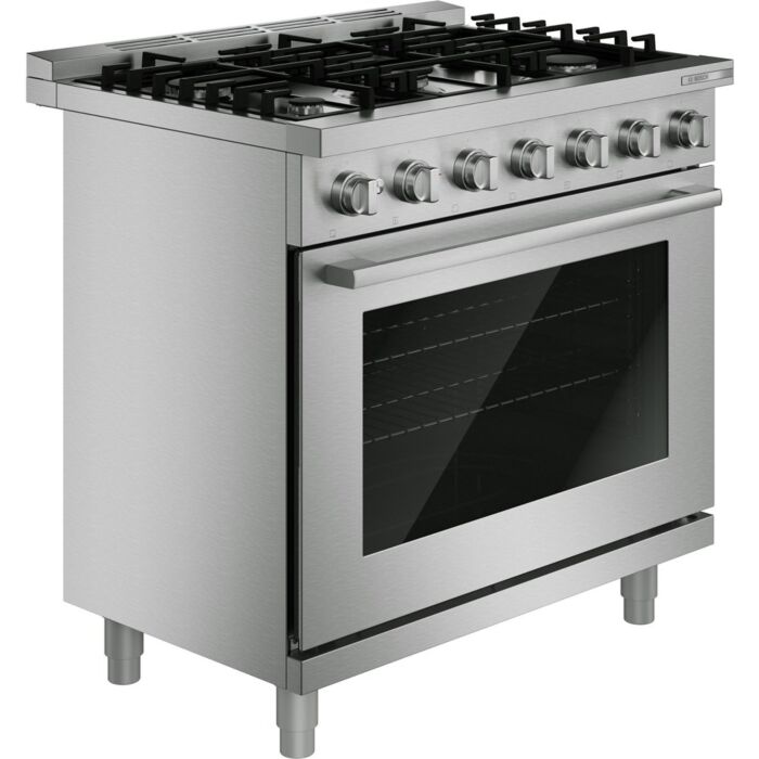 Cuisinière 36 Po. Gaz Bosch HGS5657UC  Inox 5 bruleurs     Capacité 5.6 pieds cubes 17,000 BTU Watts  largeur 36 pouces