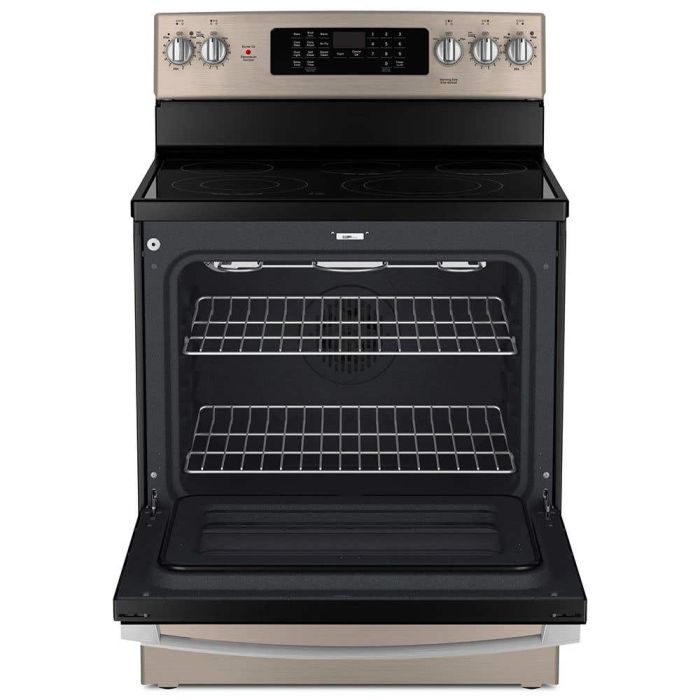 Cuisinière 30 Po. Vitrocéramique GE JCB840ETES  Ardoise 5 bruleurs     Capacité 5 pieds cubes 2850W Watts  largeur 30 pouces