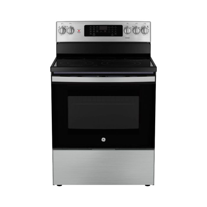 30 In. Ceramic Glass Range GE JCB840STSS  Stainless  4 Burners     Capacity 5 cubic feet  2850 Watts  Width 30 inches