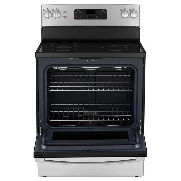 Cuisinière 30 Po. Vitrocéramique GE JCBS630SVSS  Inox 5 bruleurs     Capacité 5 pieds cubes 2850W Watts  largeur 30 pouces