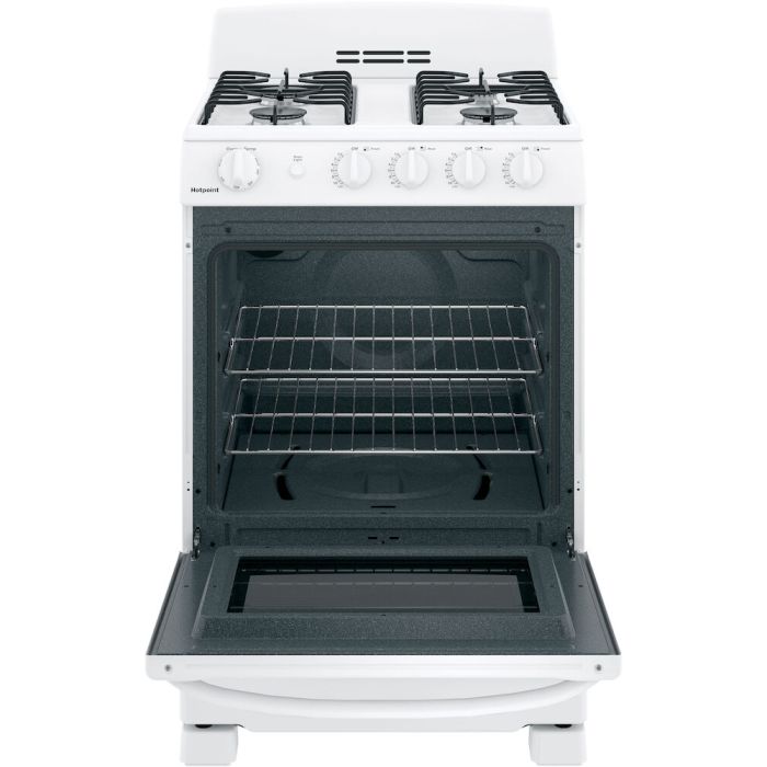 Cuisinière 24 Po. Gaz GE JCGAS300DMWW  Blanc 4 bruleurs       largeur 24 pouces