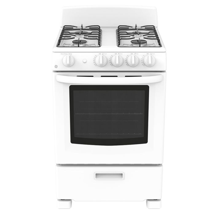 Cuisinière 24 Po. Gaz GE JCGAS300DMWW  Blanc 4 bruleurs       largeur 24 pouces