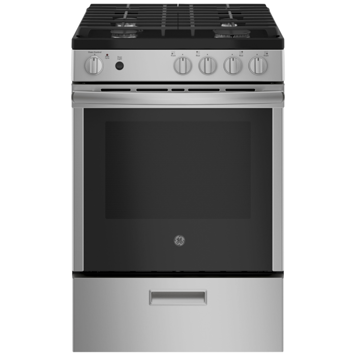 24 In. Gas Range GE JCGAS640RMSS  Stainless  4 Burners       Width 24 inches