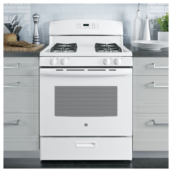 30 In. Gas Range GE JCGBS60DEKWW  White  4 Burners       Width 30 inches