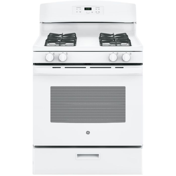 Cuisinière 30 Po. Gaz GE JCGBS60DEKWW  Blanc 4 bruleurs       largeur 30 pouces