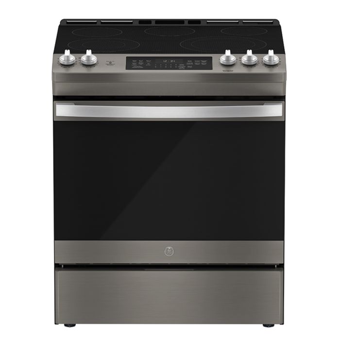 Cuisinière 30 Po. Vitrocéramique GE JCS840EMES  Ardoise 5 bruleurs     Capacité 5.3 pieds cubes 2850 Watts  largeur 30 pouces