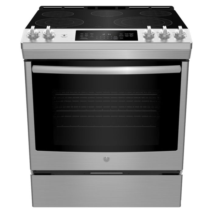 Cuisinière 30 Po. Vitrocéramique GE JCS840SMSS  Inox 5 bruleurs     Capacité 5.3 pieds cubes 2850 Watts  largeur 30 pouces