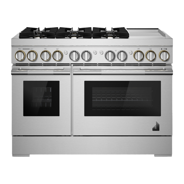 Cuisinière 48 Po. Gaz JennAir JDRP548HL  Inox 6 bruleurs     Capacité 4.1 pieds cubes 3000 Watts  largeur 48 pouces