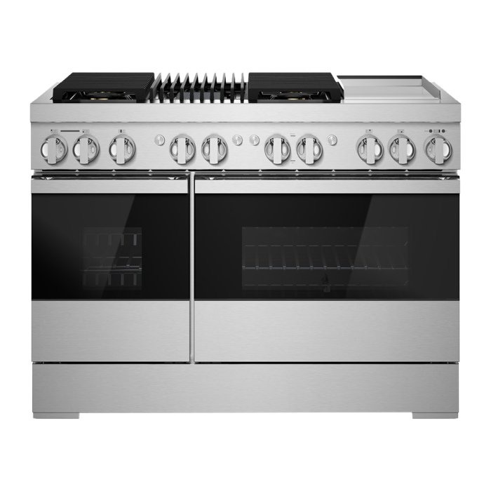 Cuisinière 48 Po. Gaz JennAir JDRP748HM  Inox 5 bruleurs     Capacité 4.1 pieds cubes 3000 Watts  largeur 48 pouces