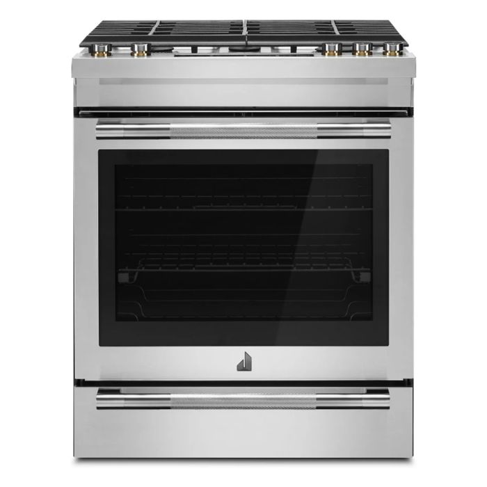 Cuisinière 30 Po. Gaz JennAir JDS1450ML  Inox 5 bruleurs     Capacité 6.8 pieds cubes 3600W Watts  largeur 30 pouces