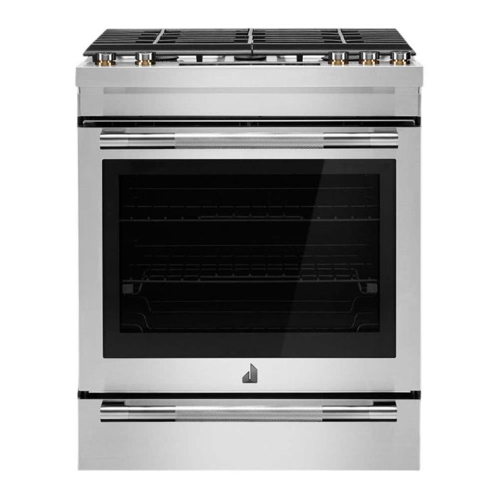 Cuisinière 30 Po. Gaz JennAir JGS1450ML  Inox 5 bruleurs     Capacité 5.8 pieds cubes 18000BTU Watts  largeur 30 pouces