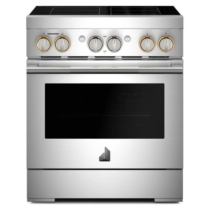 Cuisinière 30 Po. Induction JennAir JPIFC730RL  Inox 4 bruleurs     Capacité 4.1 pieds cubes 3 000 W Watts  largeur 30 pouces