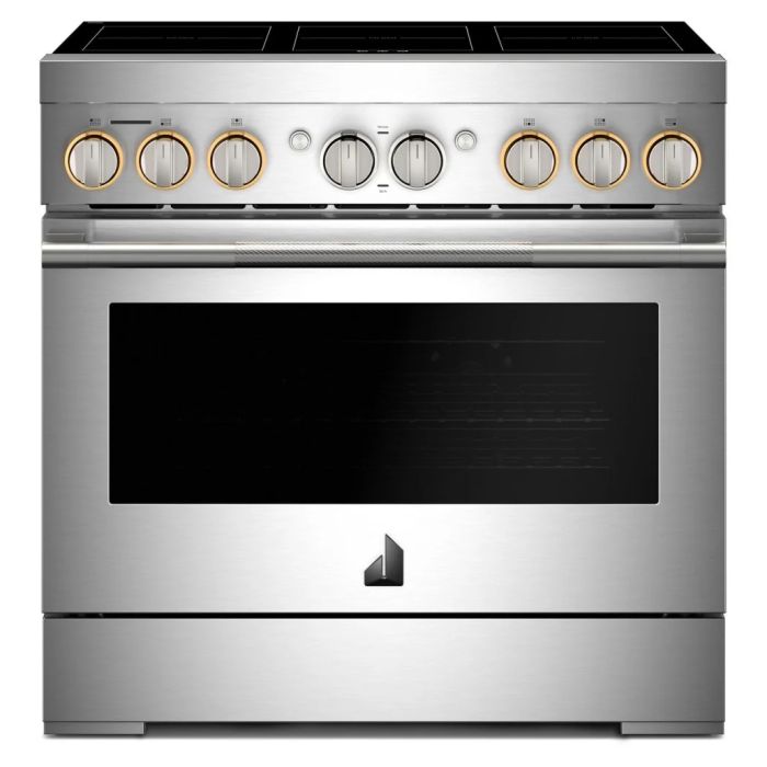 Cuisinière 36 Po. Induction JennAir JPIFC736RL  Inox 6 bruleurs     Capacité 5.1 pieds cubes 3 000 W Watts  largeur 36 pouces