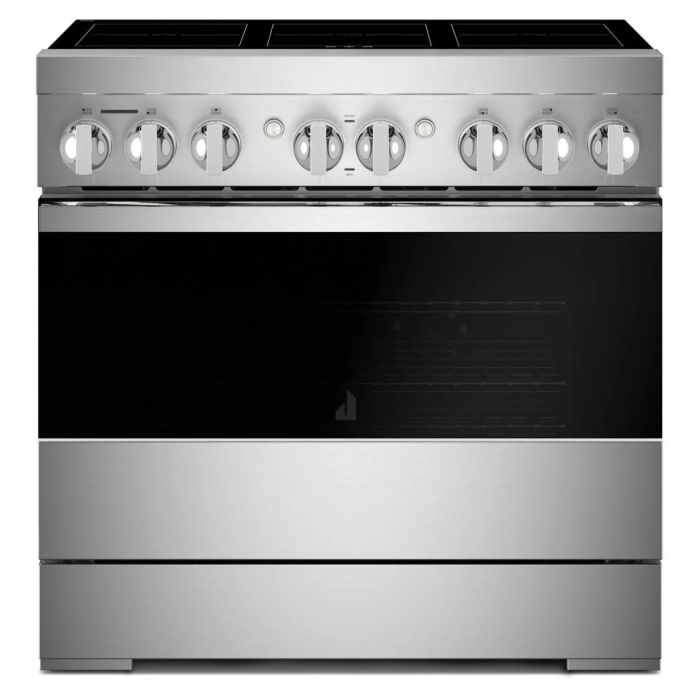 Cuisinière 36 Po. Induction JennAir JPIFC736RM  Inox 6 bruleurs     Capacité 5.1 pieds cubes 2 800 W Watts  largeur 36 pouces